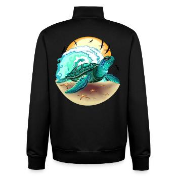 Meeresschildkröte, Ozeanwellen- und Fregattenvögel - Unisex Organic Zip Sweatshirt von Stanley/Stella - Schwarz - Hinten - AI Model Male 185 light (185cm)