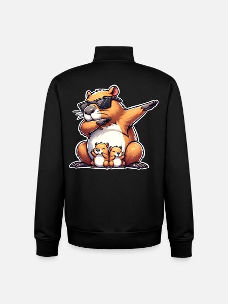 Capybara papa - Sweat zippé unisexe en coton bio Stanley/Stella - noir