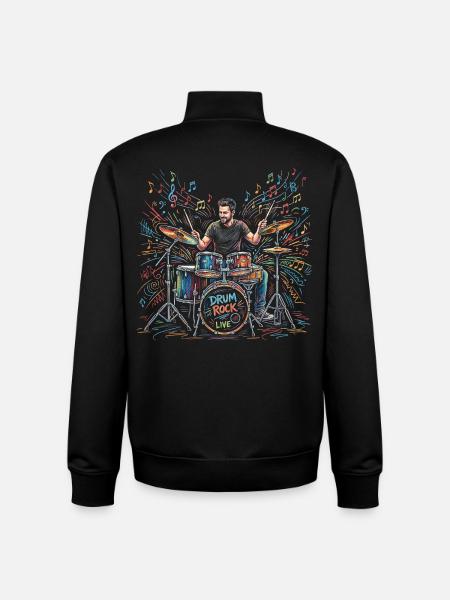Male Drummer Playing Drum Set Print - Unisex Organic Zip Sweatshirt by Stanley/Stella - black