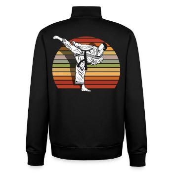 Retro Karate Fighter Martial Arts Kick Vintage - Unisex Organic Zip Sweatshirt by Stanley/Stella - black - Back - AI Model Male 185 light (185cm)