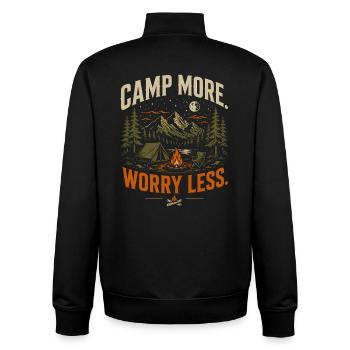 Campen Mehr, Sorgen Weniger - Unisex Organic Zip Sweatshirt von Stanley/Stella - Schwarz - Hinten - AI Model Male 185 light (185cm)