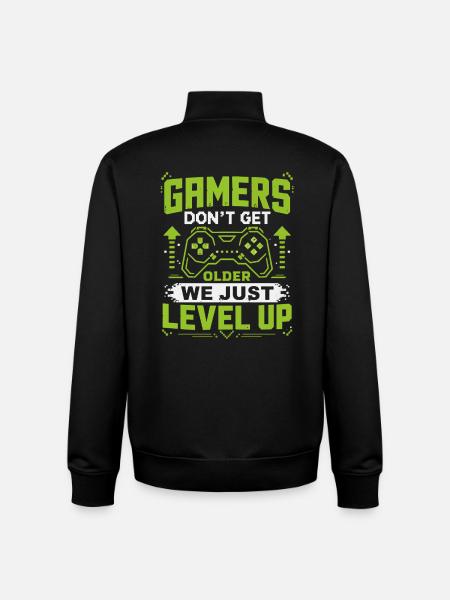Gamer Saying Level Up Neon - Unisex Organic Zip Sweatshirt by Stanley/Stella - black