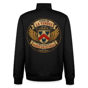 Fierté Vendée - Mareuil-sur-Lay-Dissais Privilège  - Sweat zippé unisexe en coton bio Stanley/Stella - noir - Dos - AI Model Male 185 light (185cm)