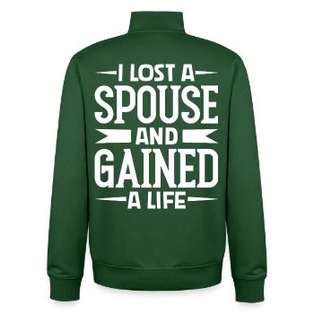Lost Spouse - Gained Life - Unisex Organic Zip Sweatshirt by Stanley/Stella - bottle green - Back - AI Model Male 185 dark (185cm)