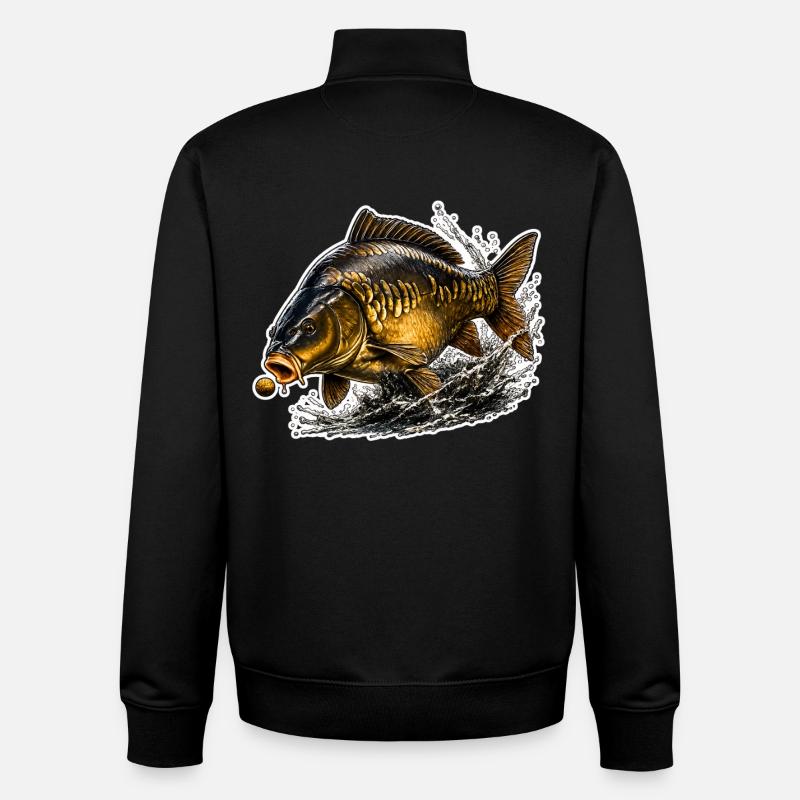 Mirror Carp Fishing Design - Unisex Organic Zip Sweatshirt by Stanley/Stella - black