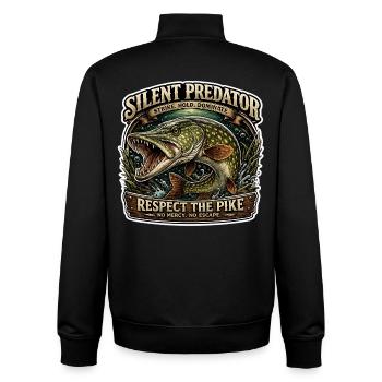 Silent Predator – Respect The Pike Fishing Design - Unisex Organic Zip Sweatshirt by Stanley/Stella - black - Back - AI Model Male 185 light (185cm)