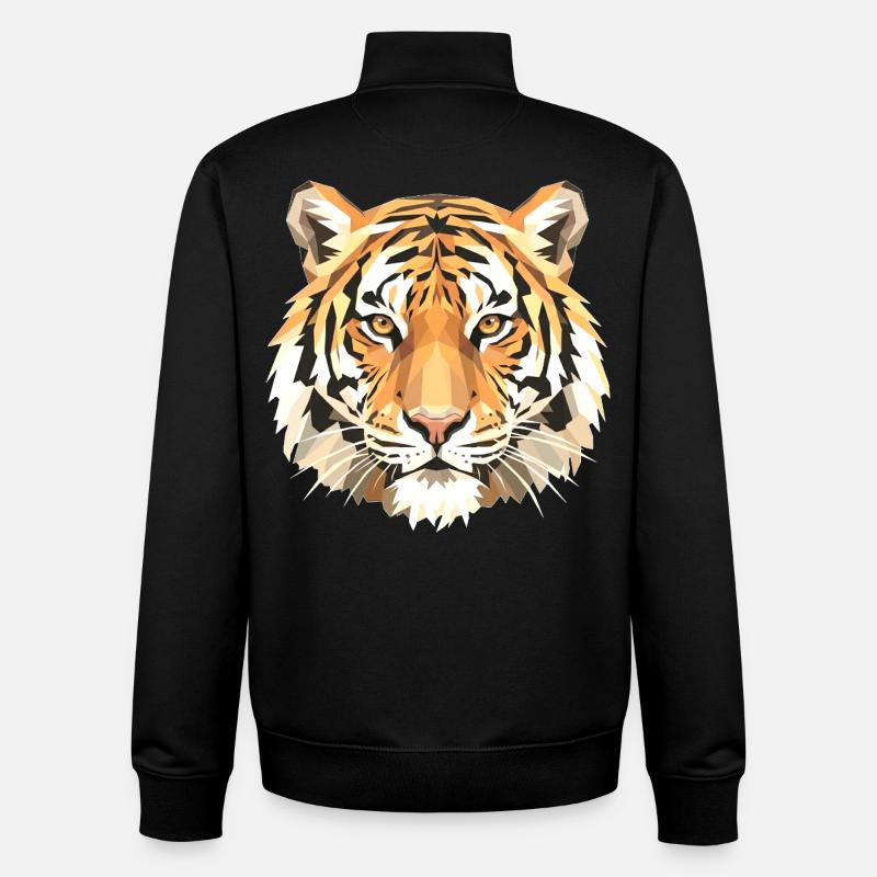 Estampe géométrique de tête de tigre - Sweat zippé unisexe en coton bio Stanley/Stella - noir