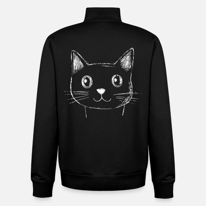Croquis de visage de chat - Sweat zippé unisexe en coton bio Stanley/Stella - noir