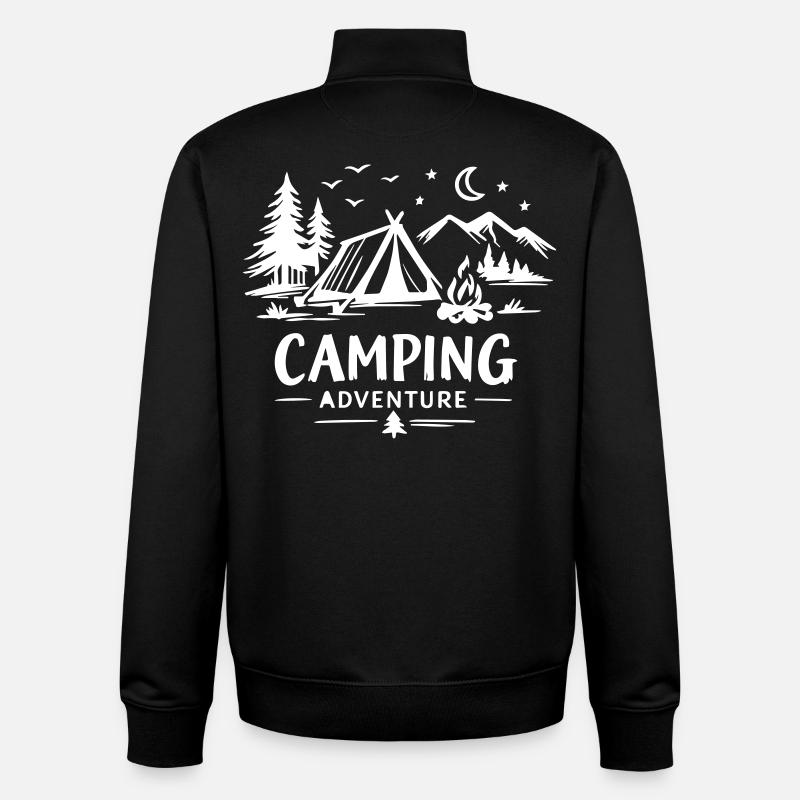 Camping Aventure - Sweat zippé unisexe en coton bio Stanley/Stella - noir