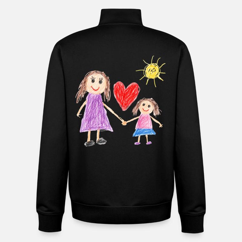 Maman et fille - Dessin cœur d'enfant - Sweat zippé unisexe en coton bio Stanley/Stella - noir