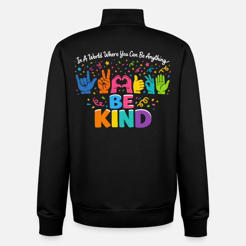 Sei freundlich Gebärdensprache inklusiv - Unisex Organic Zip Sweatshirt von Stanley/Stella - Schwarz