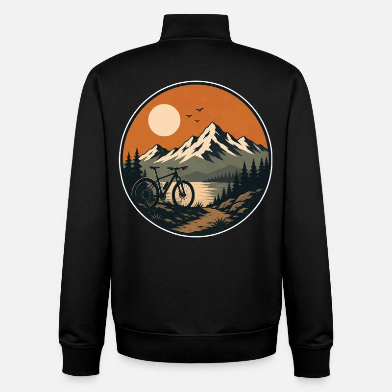 Vélo Mountain Lake Sunset - Sweat zippé unisexe en coton bio Stanley/Stella - noir