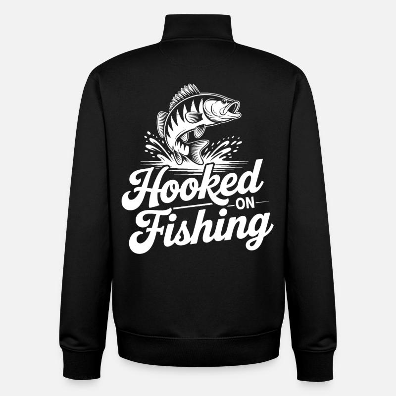 Hooked on Fishing - Unisex Organic Zip Sweatshirt by Stanley/Stella - black