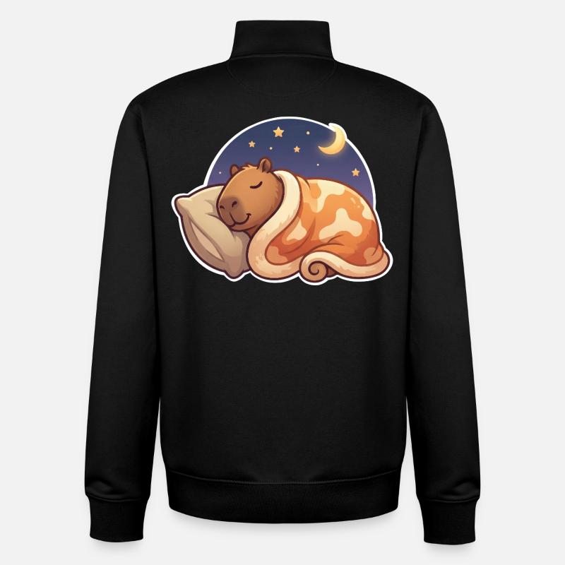 Capybara Sleeping - Sweat zippé unisexe en coton bio Stanley/Stella - noir