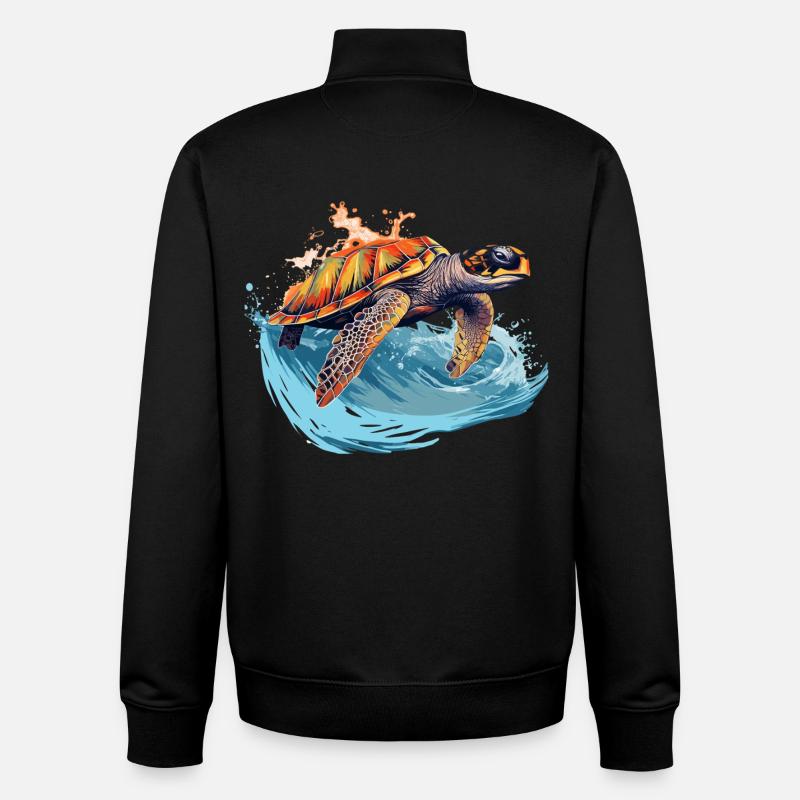Wild sea turtle in wave - Unisex Organic Zip Sweatshirt by Stanley/Stella - black