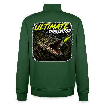 Ultimate Predator Pike Fishing Design - Unisex Organic Zip Sweatshirt by Stanley/Stella - bottle green - Back - AI Model Male 185 dark (185cm)