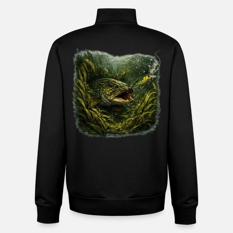 Hecht-Hinterhalt-Räuberfisch-Design - Unisex Organic Zip Sweatshirt von Stanley/Stella - Schwarz