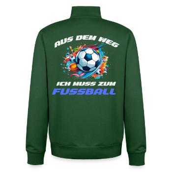 WM Aus dem Weg ich muss zum Fußball - Unisex Organic Zip Sweatshirt von Stanley/Stella - Flaschengrün - Hinten - AI Model Male 185 dark (185cm)