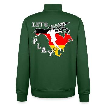 North America Flag Soccer – Let's Play - Unisex Organic Zip Sweatshirt by Stanley/Stella - bottle green - Back - AI Model Male 185 dark (185cm)
