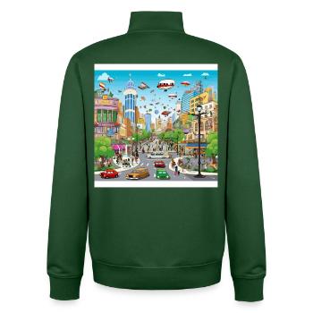 La ville haute en couleur du futur - Sweat zippé unisexe en coton bio Stanley/Stella - vert bouteille - Dos - AI Model Male 185 dark (185cm)