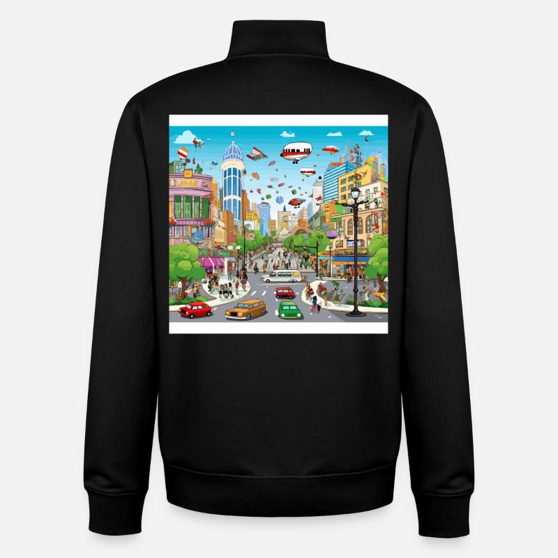 Farbenfrohe Zukunftsstadt - Unisex Organic Zip Sweatshirt von Stanley/Stella - Schwarz