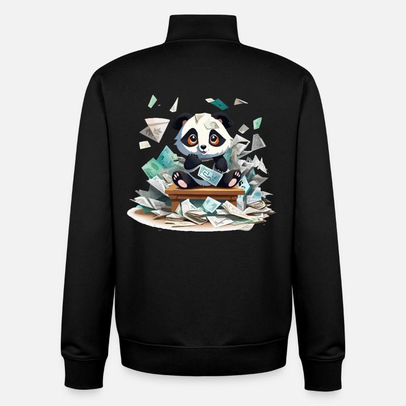Panda Geldregen am Tisch - Unisex Organic Zip Sweatshirt von Stanley/Stella - Schwarz