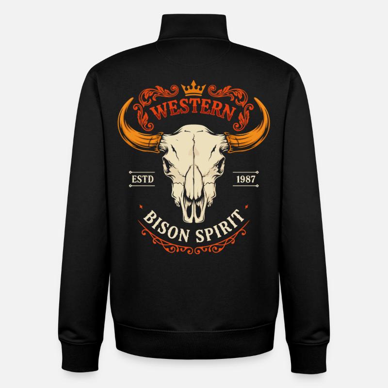 Crâne d’esprit du bison occidental - Sweat zippé unisexe en coton bio Stanley/Stella - noir