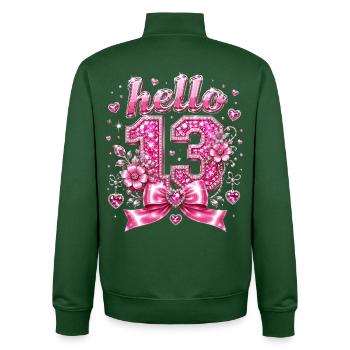Hello 13 Diamants et Nœud Rose | Anniversaire - Sweat zippé unisexe en coton bio Stanley/Stella - vert bouteille - Dos - AI Model Male 185 dark (185cm)