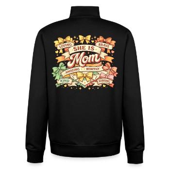 She Is Mom Rétro Rubans et Nœuds | Cadeau Maman - Sweat zippé unisexe en coton bio Stanley/Stella - noir - Dos - AI Model Male 185 light (185cm)