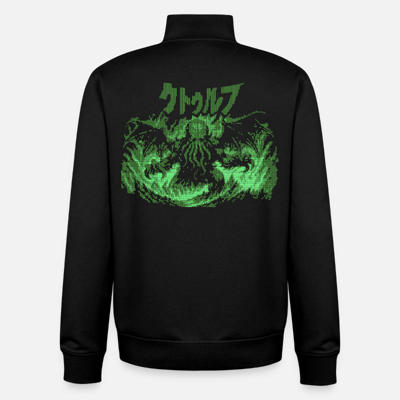 Cthulhu Pixel CRT Néon Vert - Sweat zippé unisexe en coton bio Stanley/Stella - noir