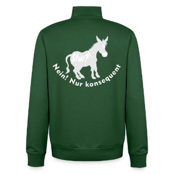 Witziger Esel Humor – Stur? Nein, nur konsequent - Unisex Organic Zip Sweatshirt von Stanley/Stella - Flaschengrün - Hinten - AI Model Male 185 dark (185cm)