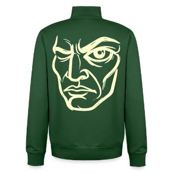 Portrait abstrait « L’Observateur » - Sweat zippé unisexe en coton bio Stanley/Stella - vert bouteille - Dos - AI Model Male 185 dark (185cm)