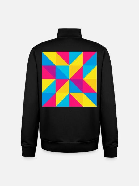 Patchwork géométrique vif - Sweat zippé unisexe en coton bio Stanley/Stella - noir