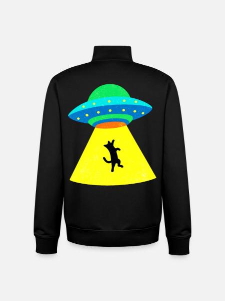 Cat is kidnapped by UFO - Unisex Organic Zip Sweatshirt by Stanley/Stella - black