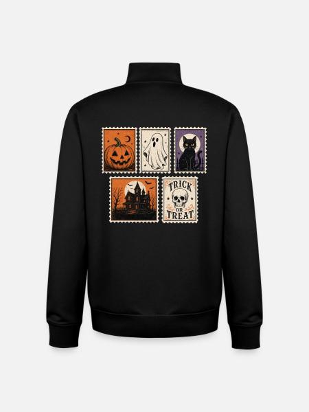 Halloween Spooky Stamps Fantôme Chat Fantôme - Sweat zippé unisexe en coton bio Stanley/Stella - noir