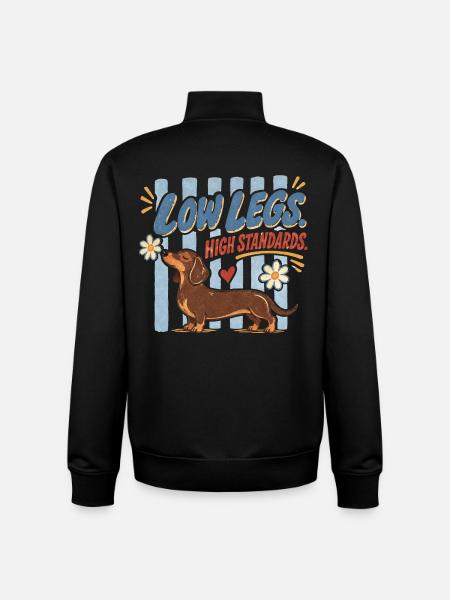 Dachshund Low Legs High Standards Retro - Unisex Organic Zip Sweatshirt by Stanley/Stella - black