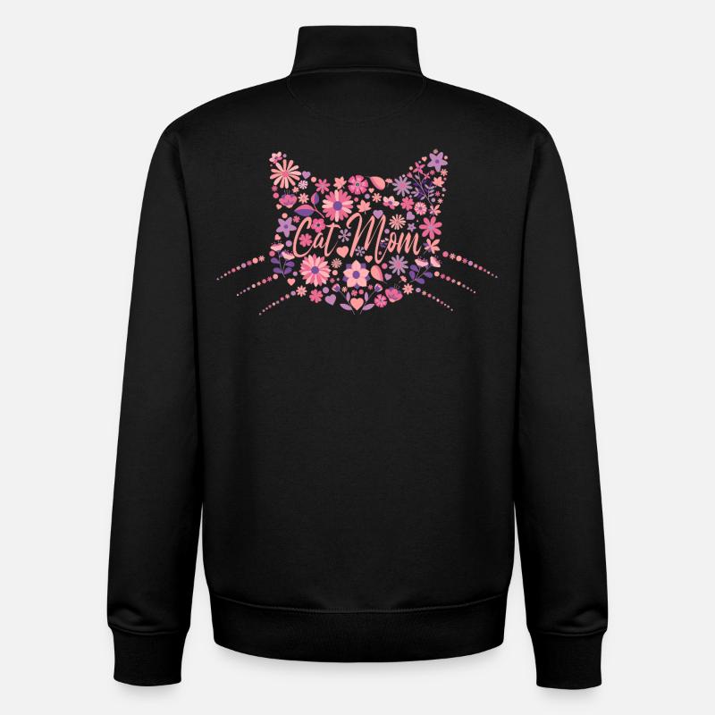 Chat Mom Design Floral Chat Design - Sweat zippé unisexe en coton bio Stanley/Stella - noir