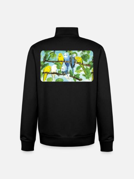 Budgies on a tree - pastel chalk - Unisex Organic Zip Sweatshirt by Stanley/Stella - black