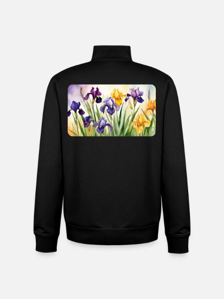 Iris Romantiques - Aquarelles - Sweat zippé unisexe en coton bio Stanley/Stella - noir