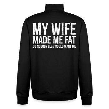 my wife made me fat funny shirt - Unisex Organic Zip Sweatshirt von Stanley/Stella - Schwarz - Hinten - AI Model Male 185 light (185cm)