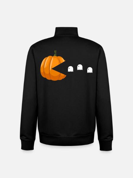 Pumpkin Eating Ghosts Funny Halloween - Unisex Organic Zip Sweatshirt by Stanley/Stella - black