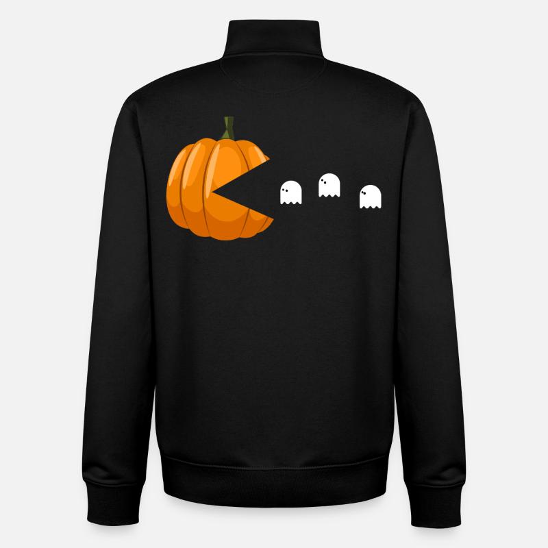Pumpkin Eating Ghosts Funny Halloween - Unisex Organic Zip Sweatshirt by Stanley/Stella - black