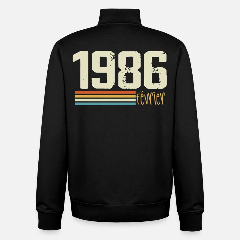 Février 1986 - Février 1986 Anniversaire 1986 - Sweat zippé unisexe en coton bio Stanley/Stella - noir