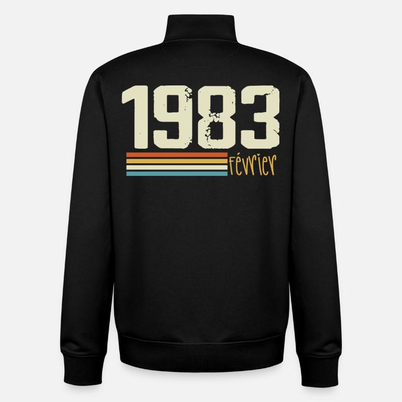 Février 1983 - Février 1983 Anniversaire 1983 - Sweat zippé unisexe en coton bio Stanley/Stella - noir