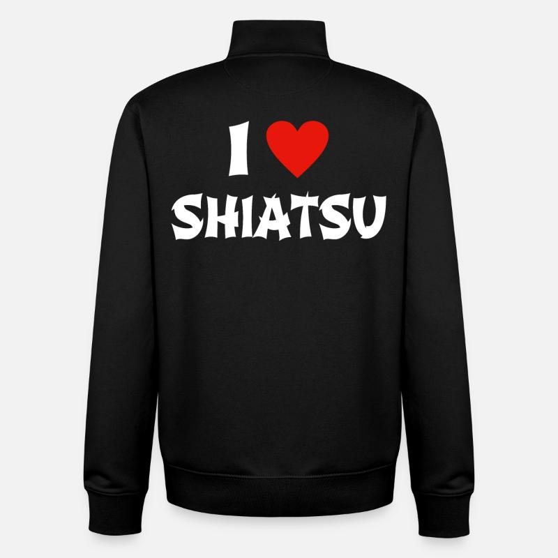 J'adore le massage shiatsu - Sweat zippé unisexe en coton bio Stanley/Stella - noir