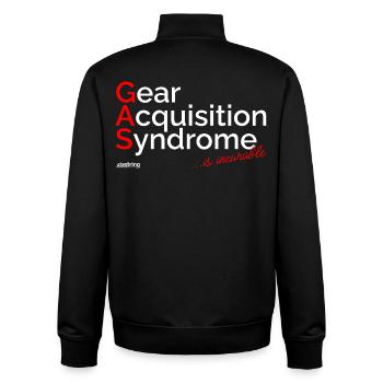 Gear Acquisition Syndrome - Unisex Organic Zip Sweatshirt by Stanley/Stella - black - Back - AI Model Male 185 light (185cm)