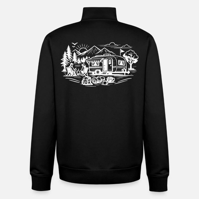 Camping Trailer Landscape - Unisex Organic Zip Sweatshirt by Stanley/Stella - black