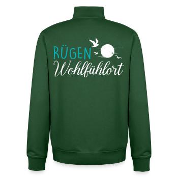 Island of Rügen MY FEEL-GOOD PLACE Fun - Unisex Organic Zip Sweatshirt by Stanley/Stella - bottle green - Back - AI Model Male 185 dark (185cm)