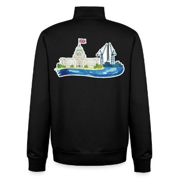 Belfast Skyline City Hall & Cranes UK - Unisex Organic Zip Sweatshirt von Stanley/Stella - Schwarz - Hinten - AI Model Male 185 light (185cm)