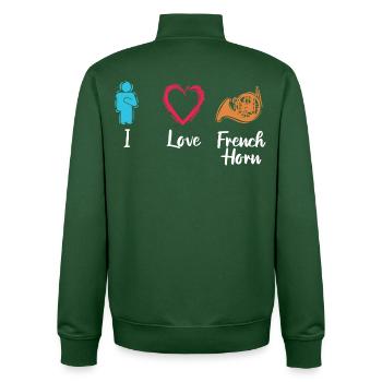 J’adore le cor français - Sweat zippé unisexe en coton bio Stanley/Stella - vert bouteille - Dos - AI Model Male 185 dark (185cm)
